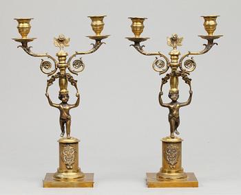 KANDELABRAR, ett par, senempirestil, 1900-talets början.