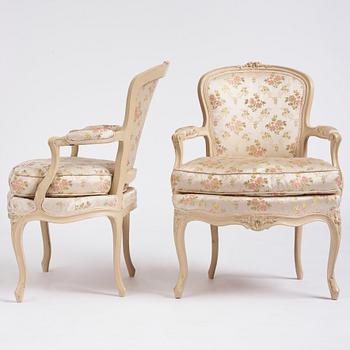 Karmstolar, fyra stycken, av Jean-Jacques Pothier (mästare i Paris 1750-ca.1780), Louis XV.