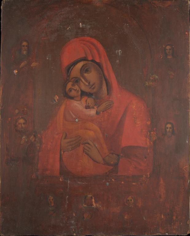IKON med RISA, tempera på pannå och silver, mästare Isakov Mihail  Jakovlevits, S:t Petersburg 1889.