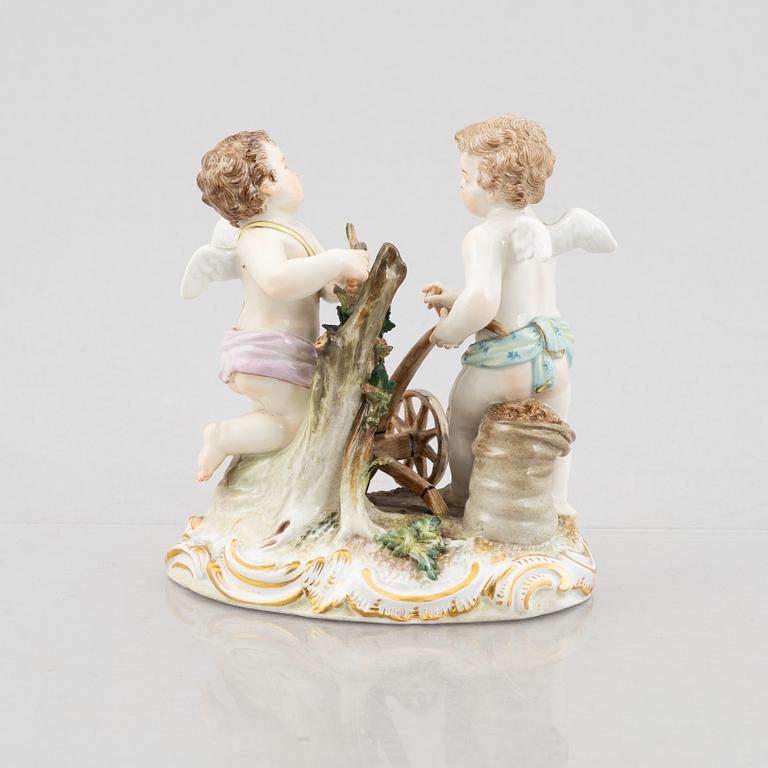 Five porcelain figurines, Meissen, Germany, late 19th century and Meissen-like marks, 20th century.