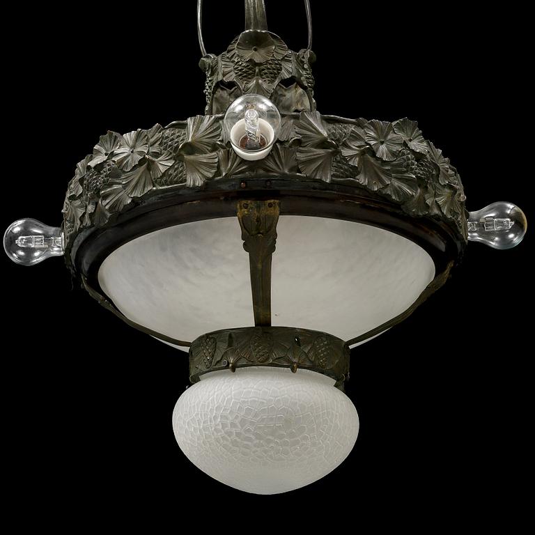 BÖHLMARKS LAMPFABRIK, a Swedish Art Nouveau brass ceiling light, 1907-24, possibly by Alice Nordin, Stockholm 1907-1924.