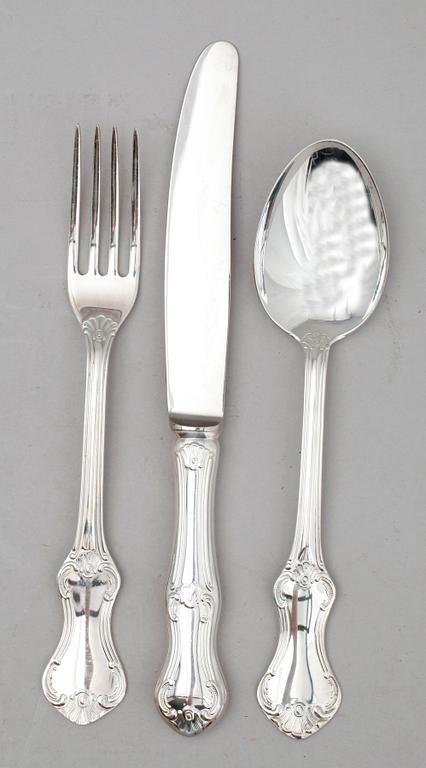 BORDSBESTICK, 36 delar, silver, "Patricia", Mema, 1970 tal. Vikt med knivblad ca 1650 g.