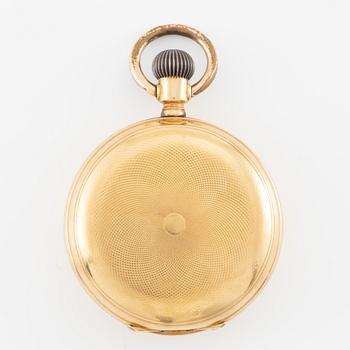 Pocket watch, 18K gold, hunter, calendar, 49.5 mm.