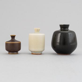 Berndt Friberg, a set of three stoneware vases, Gustavsberg studio, Sweden 1960's.