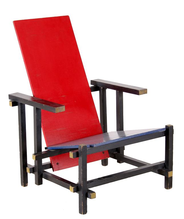 STOL, Red and blue chair, efter Gerrit Rietveld, 1900-tal.