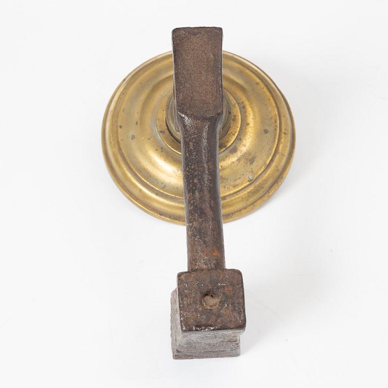 Door knocker, probably 18th century, iron and brass.