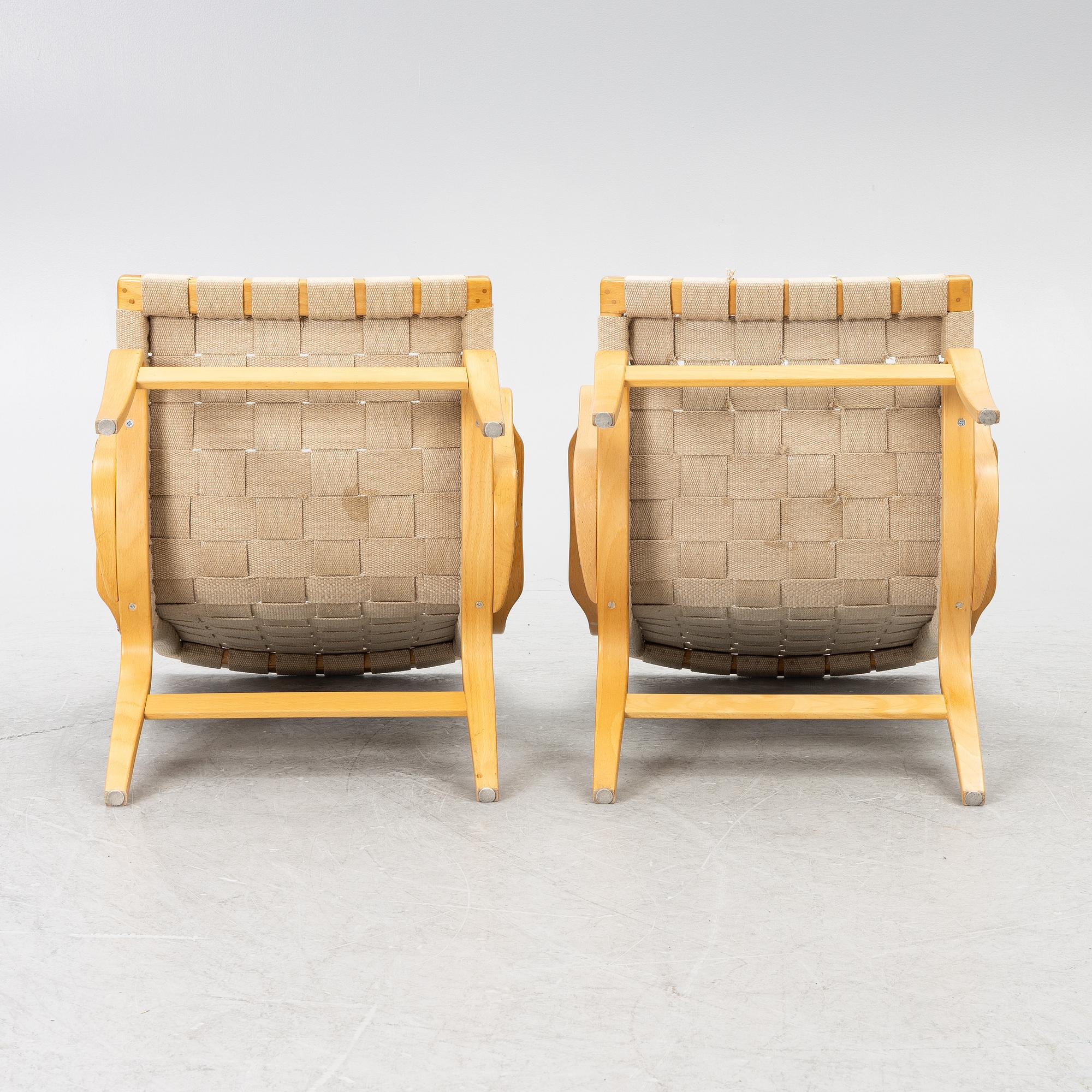 Bruno Mathsson, a pair of armchairs, "Eva", DUX, late 20th century.