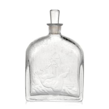 9. Simon Gate, & Vicke Lindstrand, an "iced" and engraved glass bottle with stopper, Orrefors, Sweden 1935, model G1295/ LU154/4.