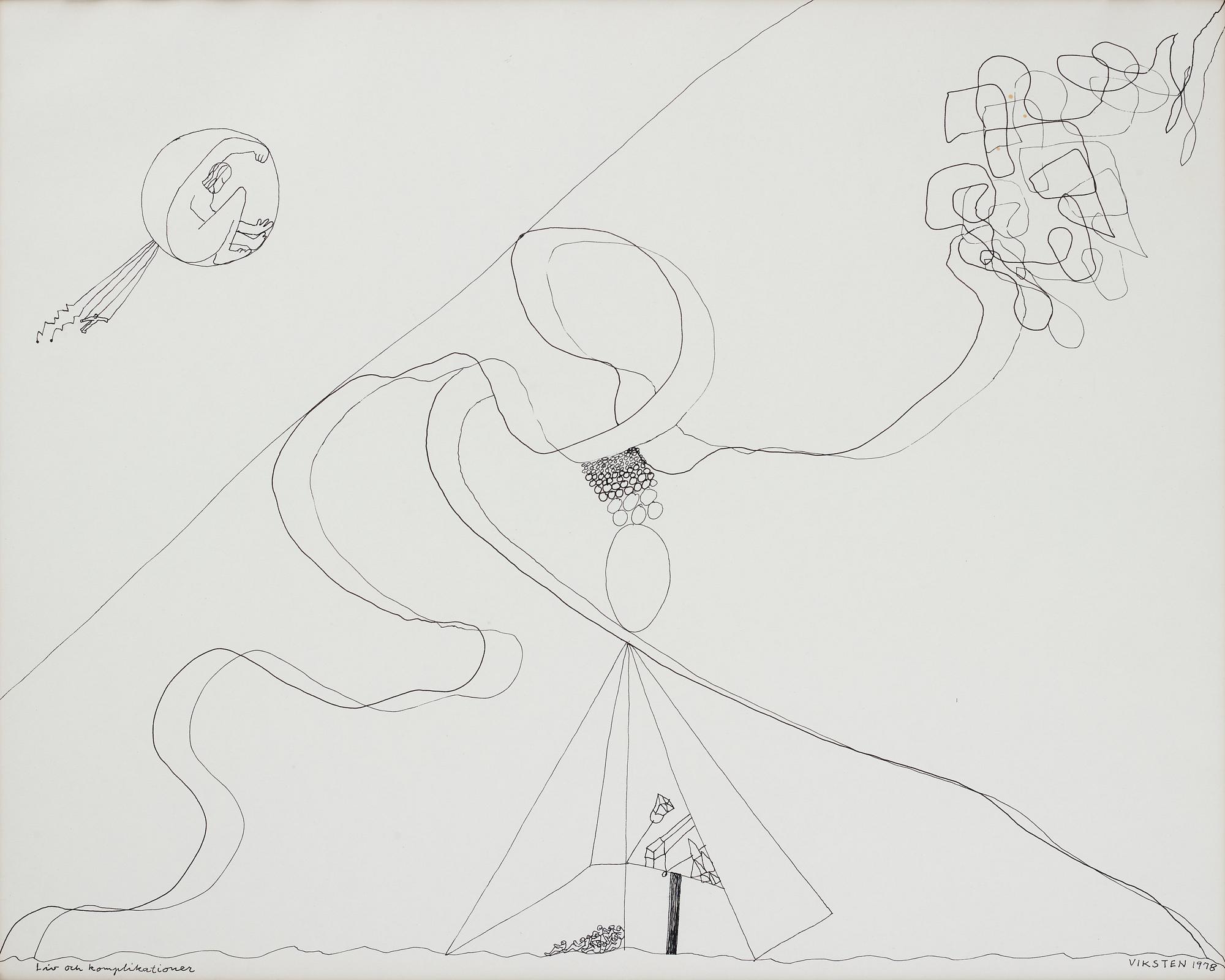 Hans Viksten, tusch på papper, signerad och daterad 1978.