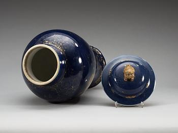 A large powder blue jar with cover, Qing dynasty, (1736-95).