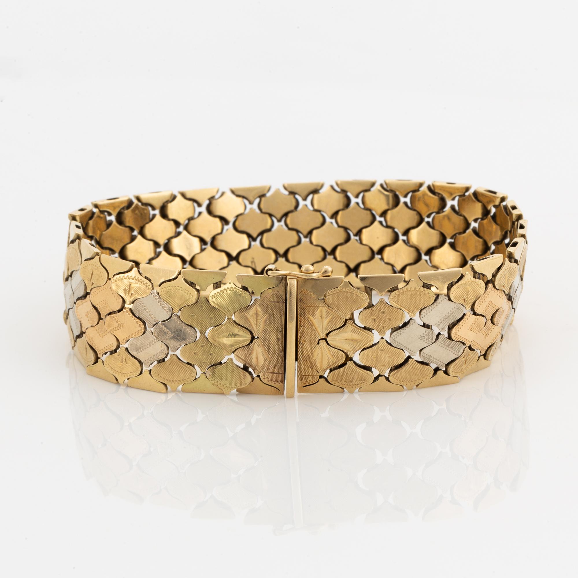 Armband, trefärgat guld.