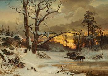 Gustaf Rydberg, "Vinterstycke, solnedgång" (Winter scene, sunset).