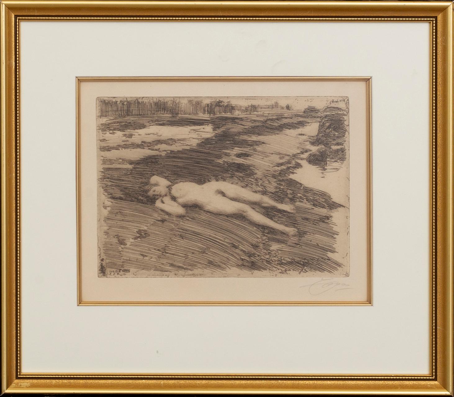 Anders Zorn, etsning, 1916, signerad.