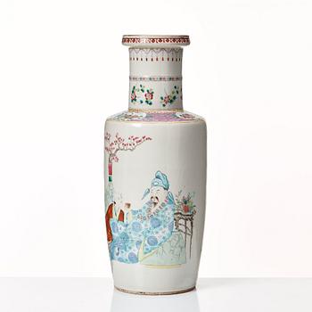 A famille rose roleau vase, late Qing dynasty, 19th Century.