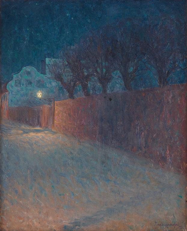 Eugène Jansson, "Månskensnatt", street scene from Bastugatan, Södermalm, Stockholm.