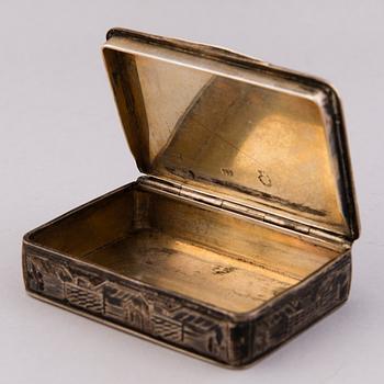 SNUFF BOX, silver with niello decoration, Moscow probably 1826, goldsmith OB.
