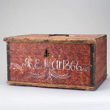 A folk wood box dated 1866.