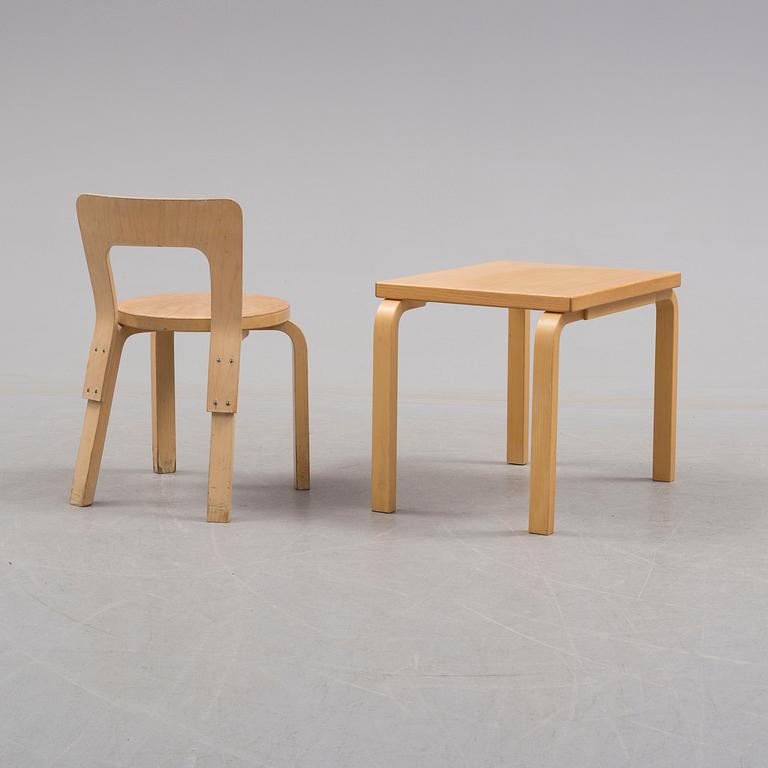 An end of the 20th century children's chair and table by Alvar Aalto, Artek, Finland.