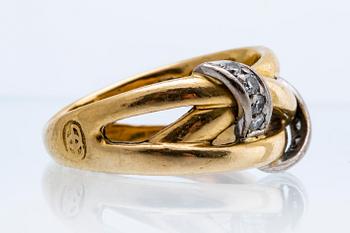 Englebert ring 18K gold with brilliant-cut diamonds 0,18 ct inscribed, size approx 53.