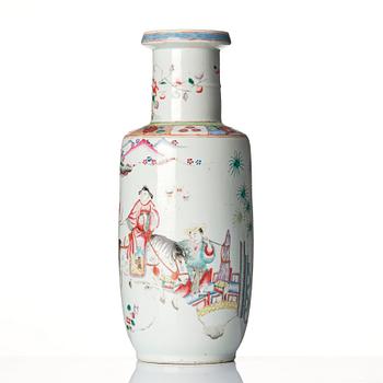 A famille rose roleau vase, late Qing dynasty.