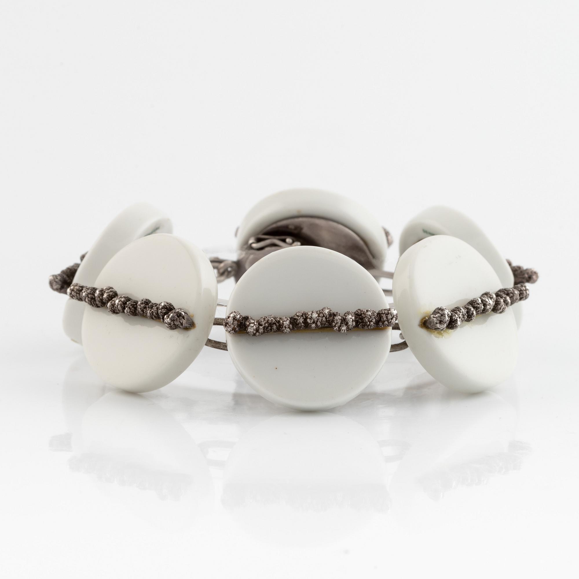 Anton Michelsen, bracelet and ring, silver and porcelain.