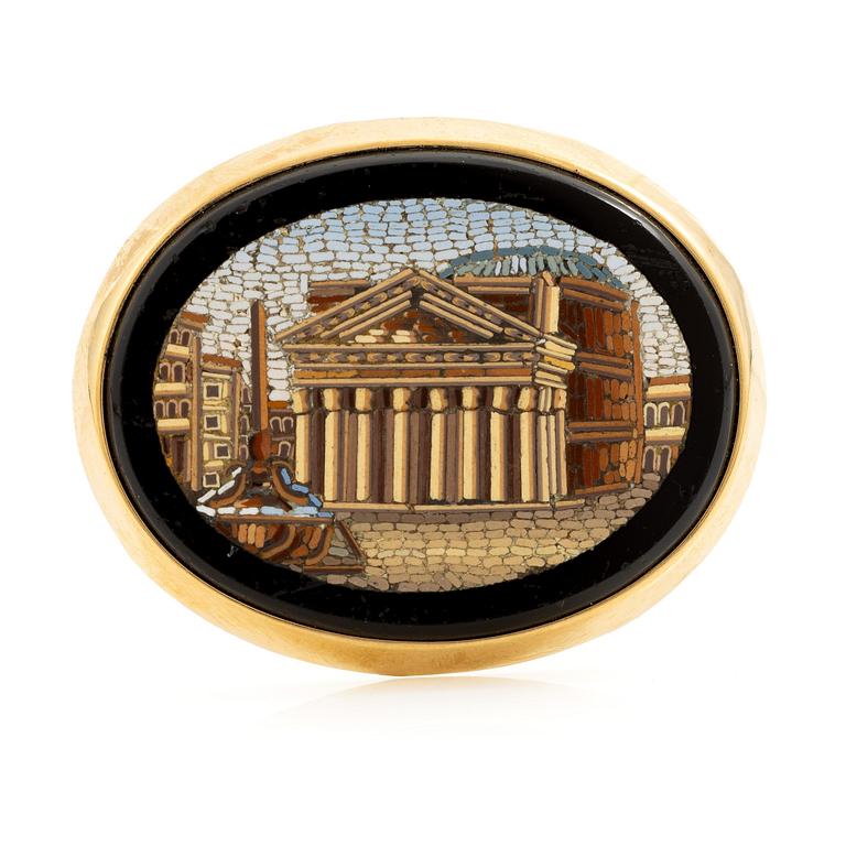 Brosch 18K guld med mikromosaik.
