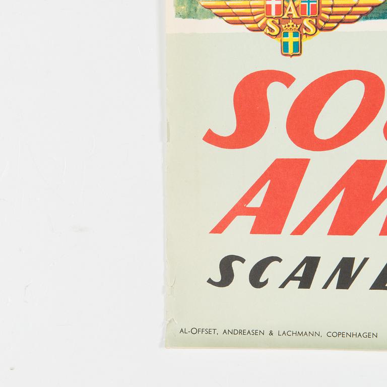 Otto Nielsen, affisch 'South America by SAS Scandinavian Airlines System', omkring 1958.