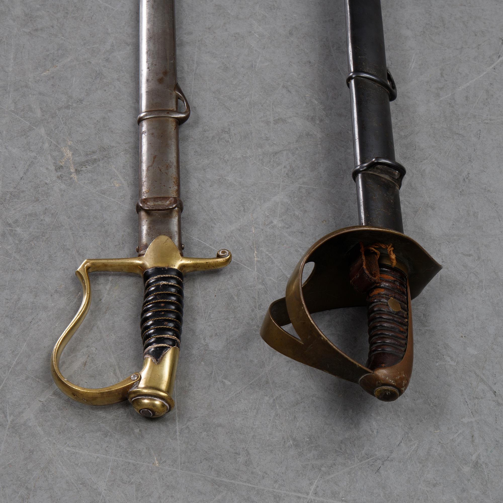 Two Swedish 19th Cenury military swords with scabbards.