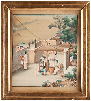 AKVARELLER, nio stycken. Okänd konstnär, Qingdynastin, 1800-tal.