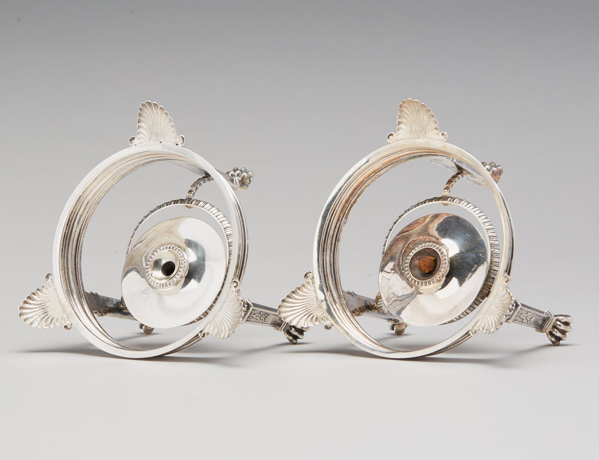 A pair of Swedish Empire silver tureens on stand, mark of Adolf Zethelius, Stockholm 1830.