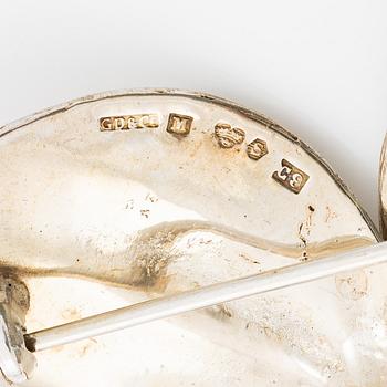 Brosch, Gustaf Dahlgren & Co, silver i form av lövkvist, 50-tal.