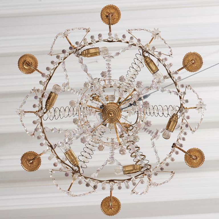 A Gustavian six-light chandelier, late 18th century.