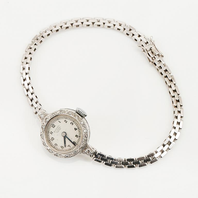 ARMBANDSUR, platina, Bucherer, Lucerne, Swiss, med ARMBAND, 18K vitguld, 1949. Totalvikt med urverk ca 15 gram.