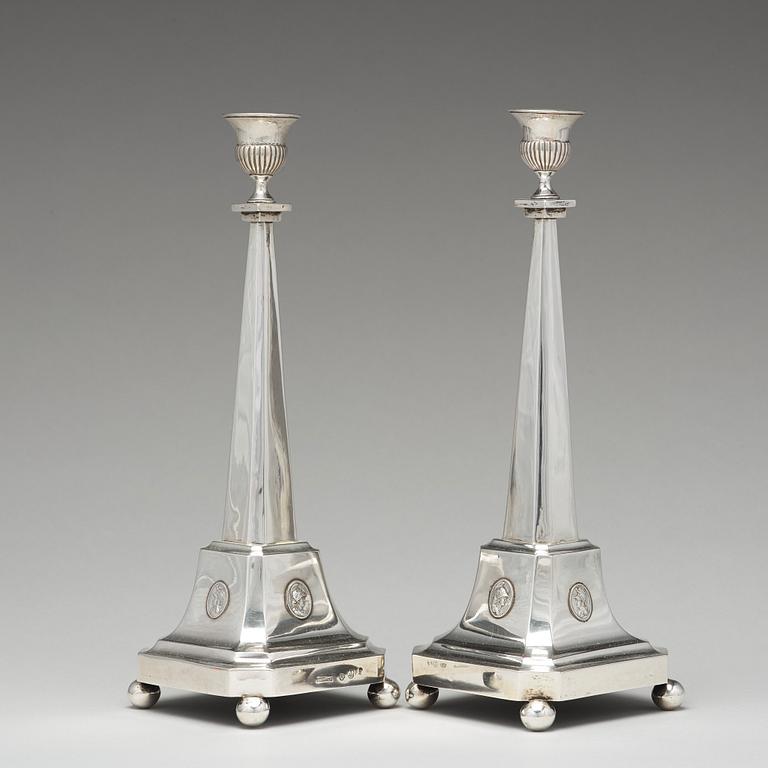 A pair of 18th century silver candlesticks, mark of Nils Tornberg 1797.