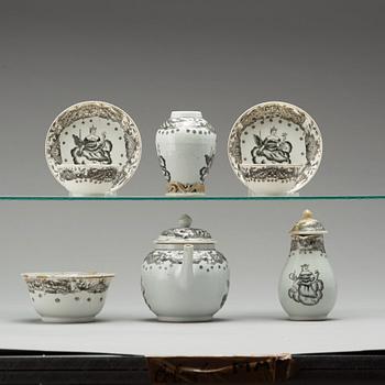 A six part grisaille tea service, Qing dynasty, Qianlong (1736-1795).