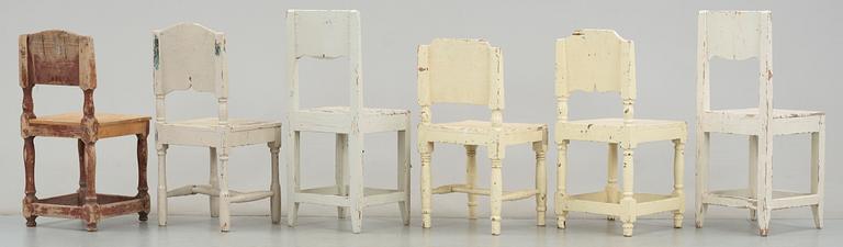 BARNSTOLAR, 6 st, allmoge, 1700/1800-tal.