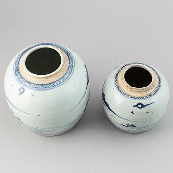 Two blue and white jars, Qing dynasty, 19th Century.