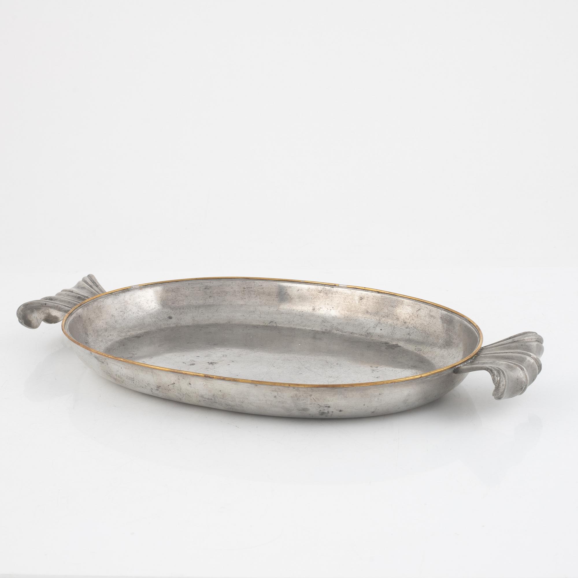 Firma Svenskt Tenn, a pewter and brasstray, Stockholm 1927.