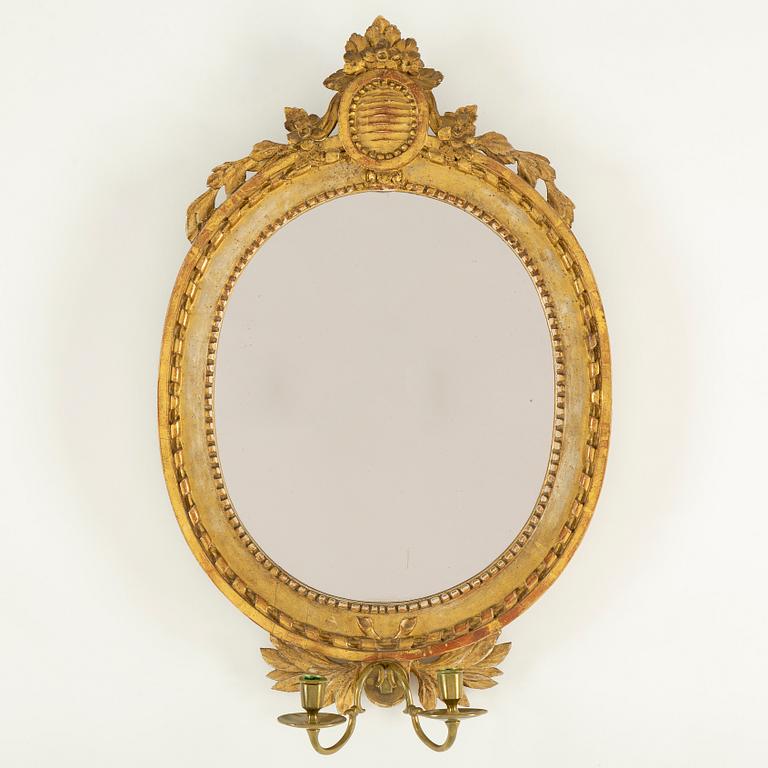 A Swedish Gustavian two-light mirror sconce by Nils Meunier (master in Stockholm 1754-1797).
