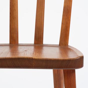 Axel Einar Hjorth, a set of six stained pine "Utö" chairs, Nordiska Kompaniet, Sweden, 1930s.