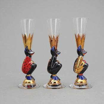 SNAPSGLAS, 3 st. Design Gunnar Cyrén ur Nobelservisen. Orrefors.