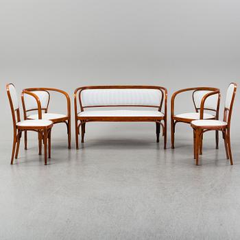 Gustav Siegel, a pair of armchairs, a pair of chairs and a sofa, probably by Jacob & Josef Kohn, Vienna early 1900's.