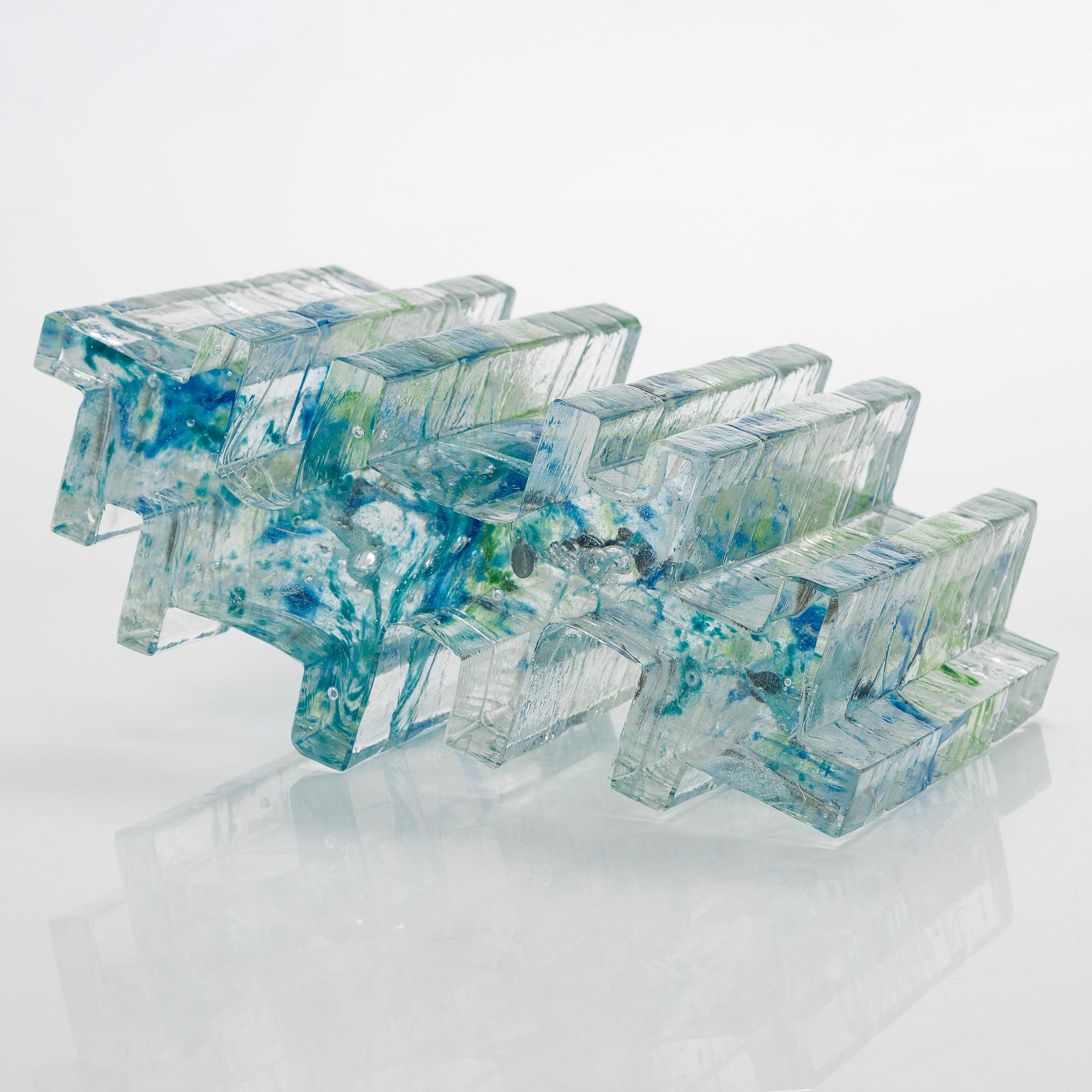 Helena Tynell, glasskulptur, "Skog", signerad Helena Tynell Riihimäen Lasi Oy.