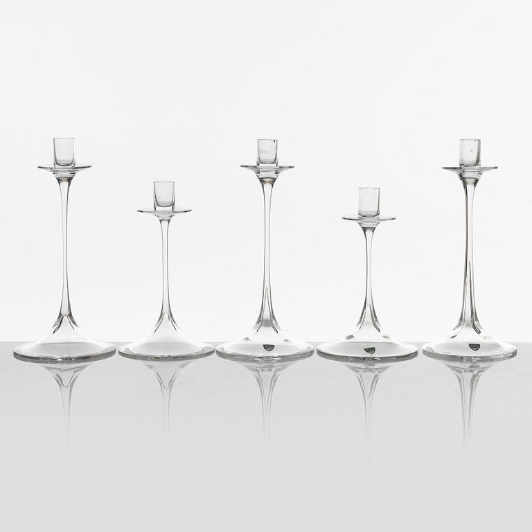 Nils Landberg, ljusstakar, 5 st, glas, Orrefors.