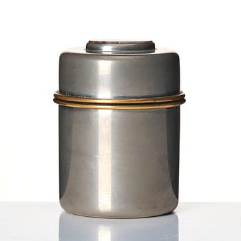 Estrid Ericson, a lidded pewter jar set with an agate model "A 1485", Firma Svenskt Tenn, Stockholm 1952.