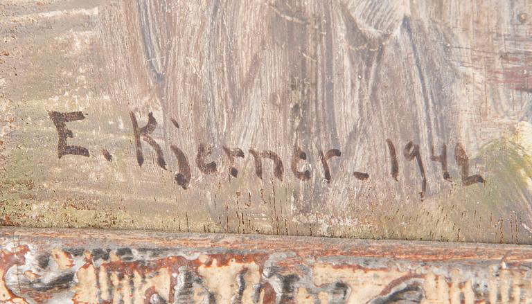 Esther Kjerner, oil on board, signed and dated 1942.