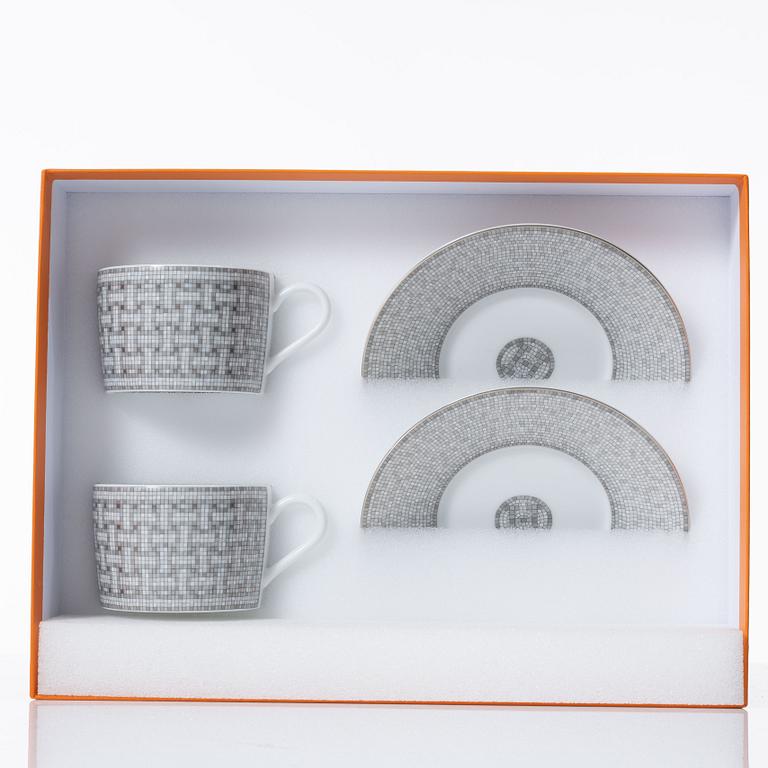 Hermès, cups with saucers, a pair, "Mosaique au 24".