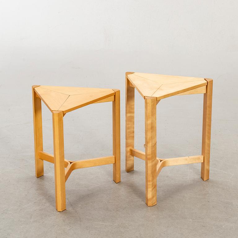 OLOF PIRA, TWO BIRCH "KAROLINA" STOOLS BY OLOF PIRA 1998.