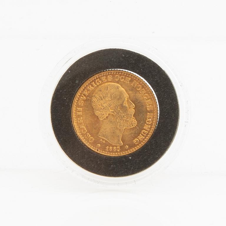Guldmynt Sverige, Oscar II 10 kr, 1883, felpräglat.