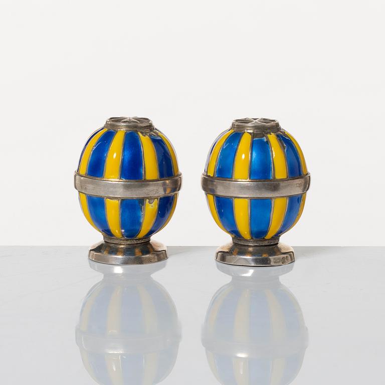 David Andersen, ströare, ett par, sterlingsilver och emalj, Norge, tidigt 1900-tal.